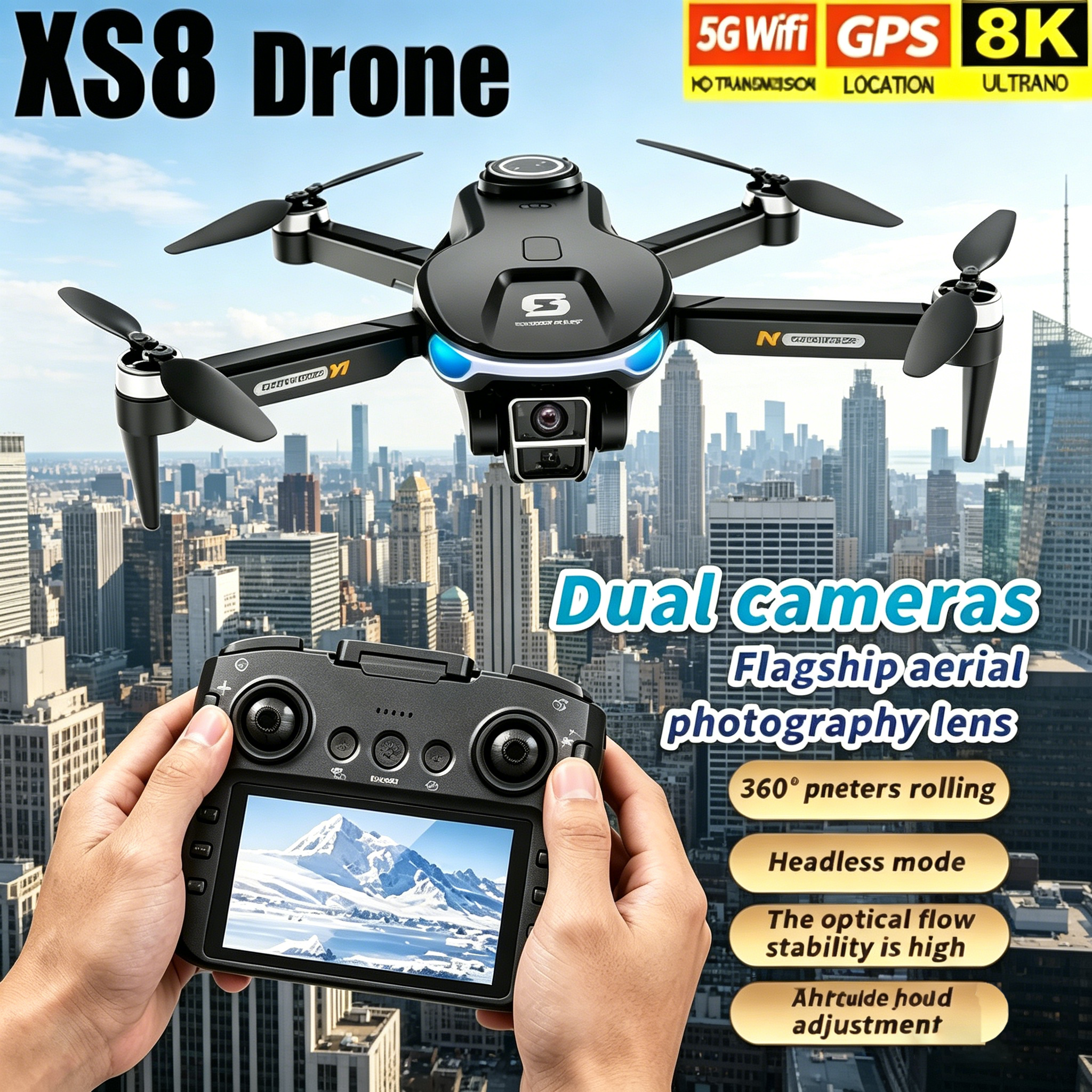 Drone Camera Night Vision - HD 8K Professional GPS Drone with